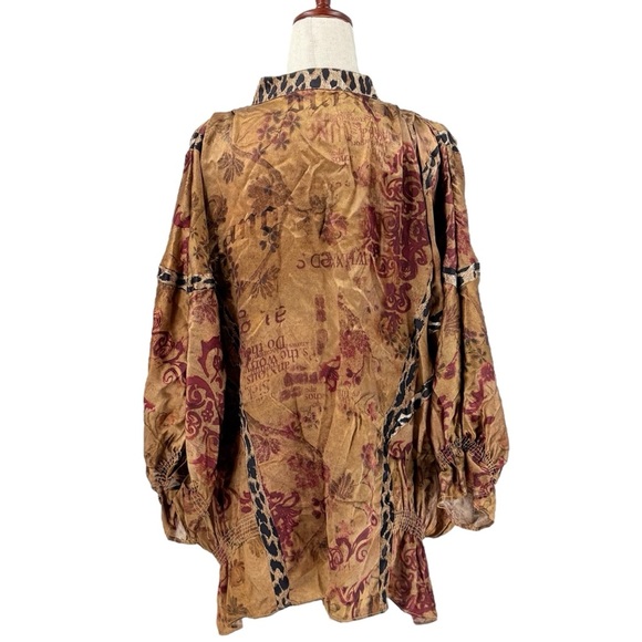 Galliano Silk Animal Print Mixed Media Blouse Medium - Picture 2 of 13